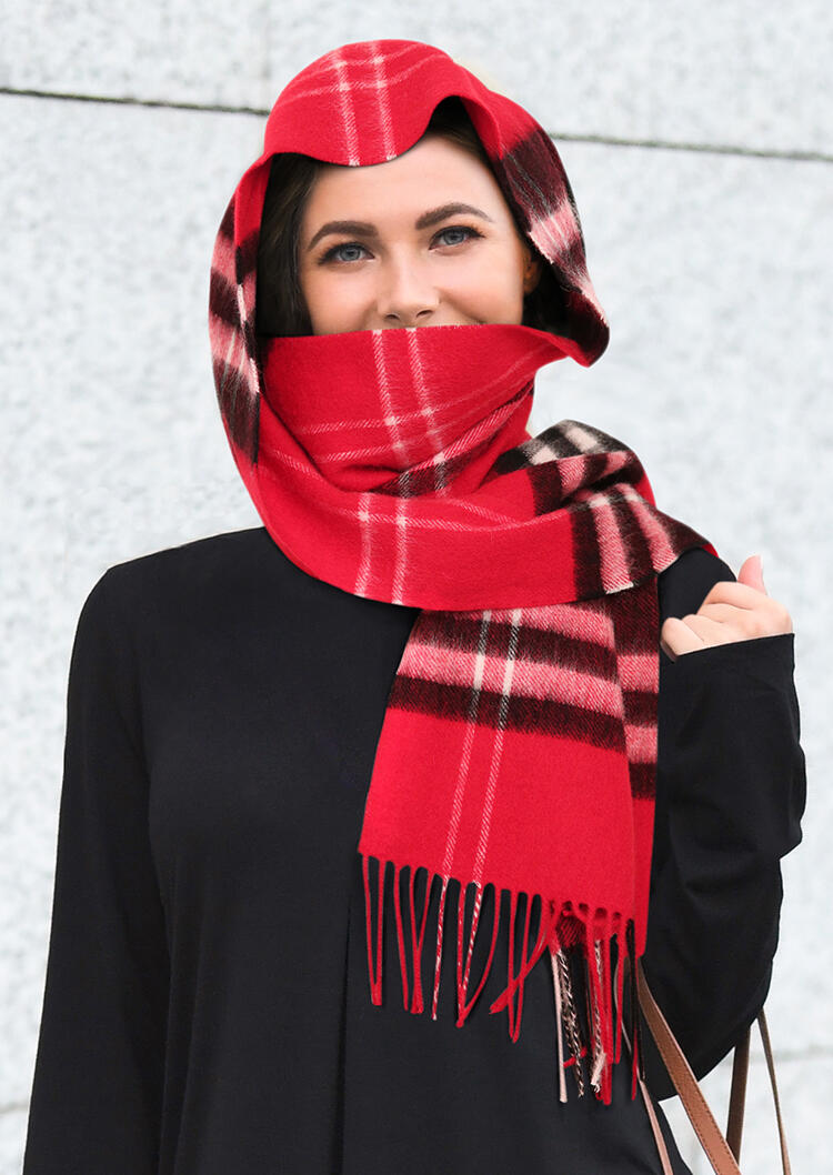 

Scarves Feelily Plaid Tartan Tassel Pashmina Scarf For Women in Red. Size