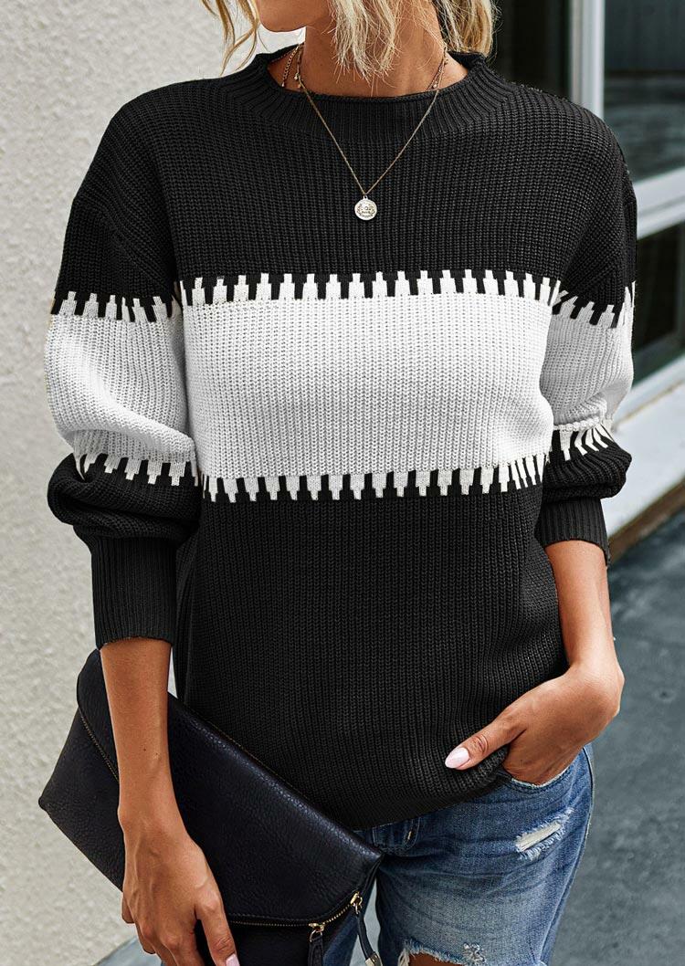 

Sweaters Color Block Lantern Sleeve Turtleneck Sweater in Black. Size