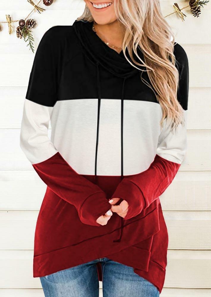 

Sweatshirts Color Block Drawstring Cowl Neck Asymmetric Sweatshirt in Multicolor. Size