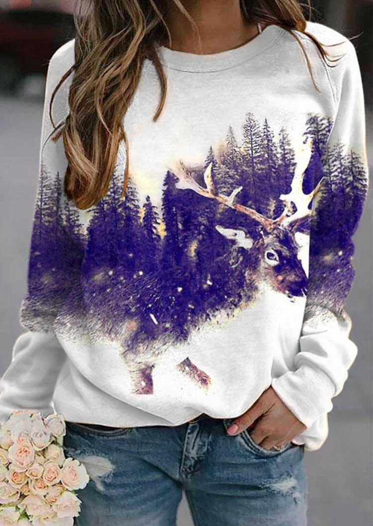 

Sweatshirts Reindeer Long Sleeve Pullover Sweatshirt in White. Size