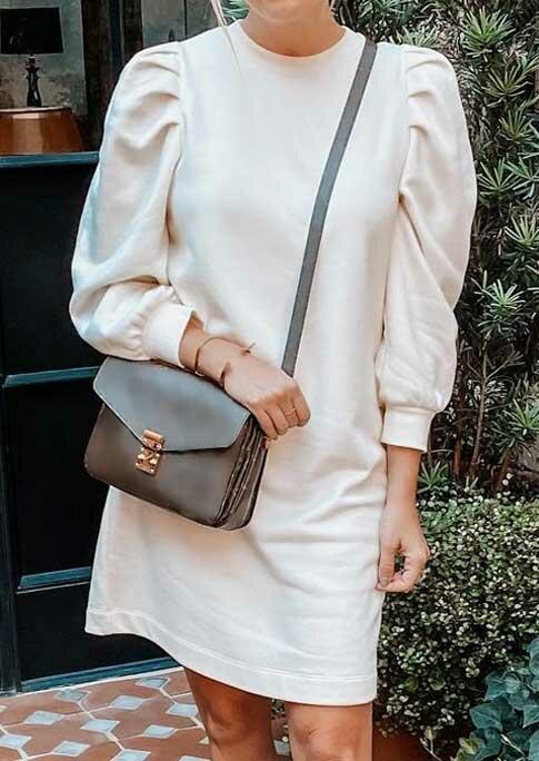 Ruffled Puff Sleeve O-Neck Mini Dress - White