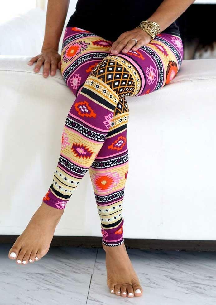 

Leggings Geometric Stretchy Elastic Waist Skinny Leggings in Multicolor. Size: ,L