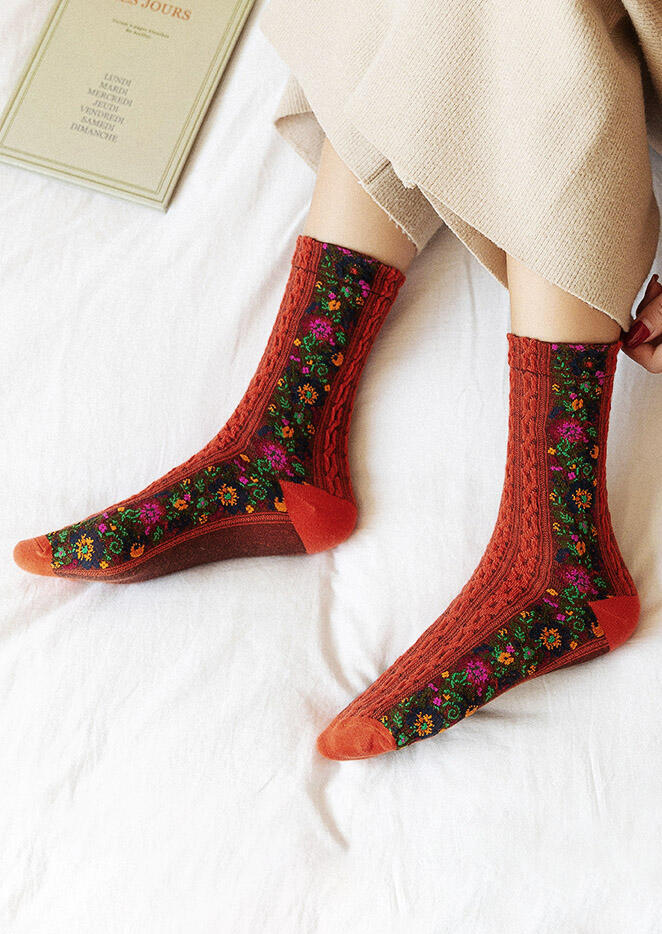 

Socks Floral Crochet Knitted Warm Socks in Black,Beige. Size