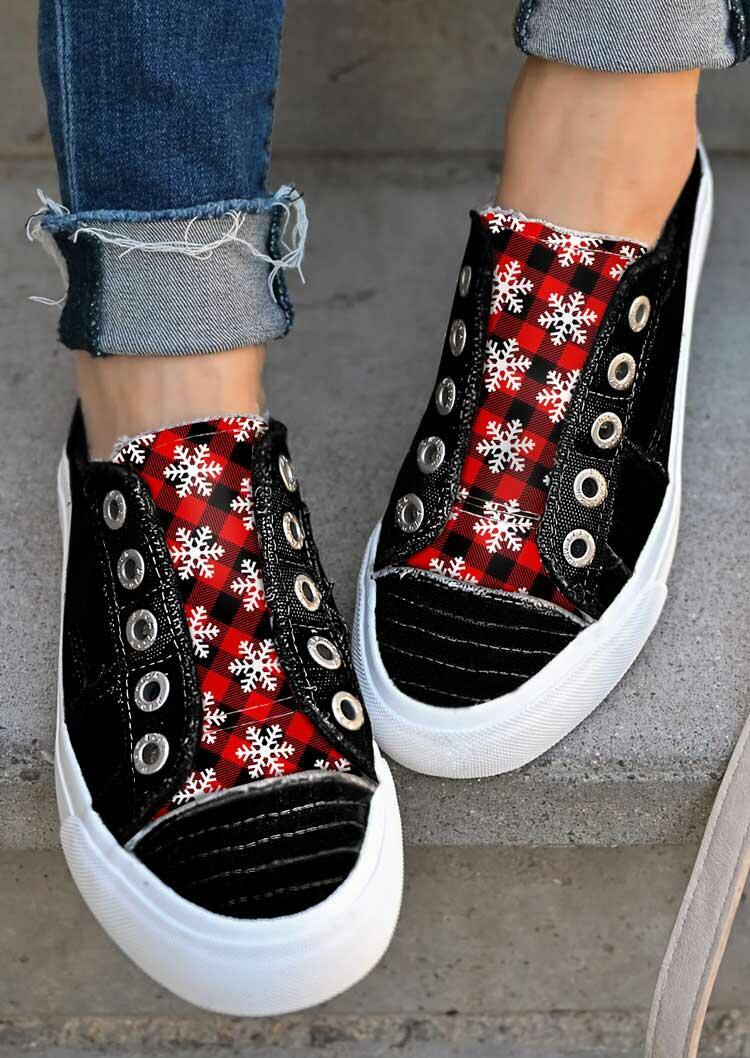 

Sneakers Christmas Buffalo Plaid Snowflake Slip On Canvas Sneakers in Black. Size: ,38,39,40,41