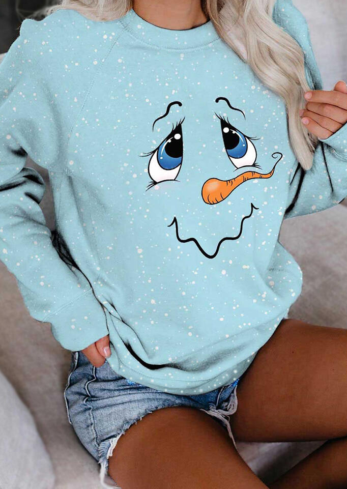 

Sweatshirts Cute Snowman Face Pullover Sweatshirt in Sky Blue. Size: ,M