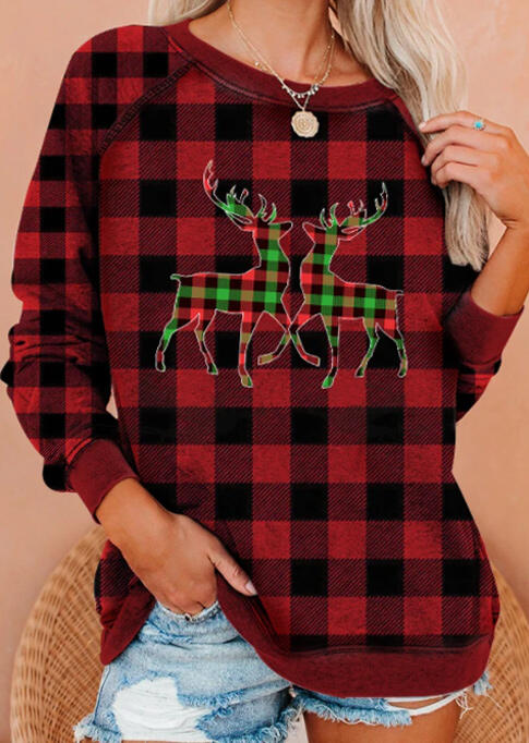 

Sweatshirts Christmas Reindeer Buffalo Plaid Pullover Sweatshirt in Plaid. Size: S,M,,XL