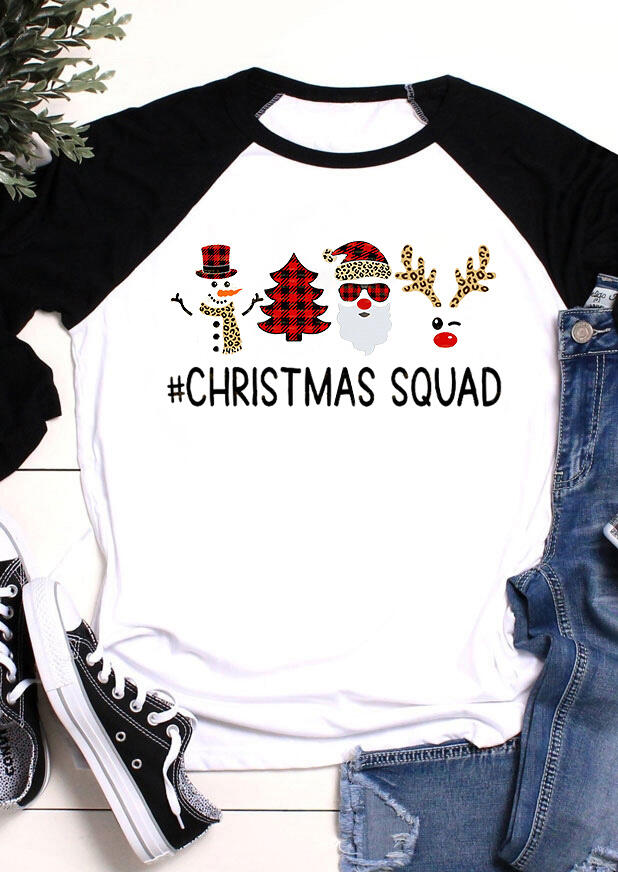 

T-shirts Tees Christmas Squad Snowman Buffalo Plaid Leopard T-Shirt Tee in Black. Size