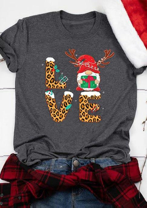 

T-shirts Tees Christmas Gnome Reindeer Leopard Love T-Shirt Tee in Gray. Size: ,XL