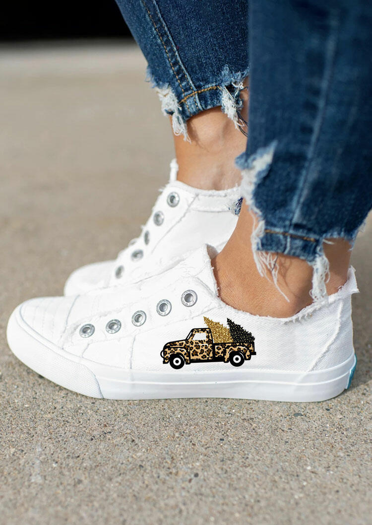 

Sneakers Christmas Tree Leopard Truck Slip On Flat Sneakers in White. Size: ,38,39,40,41