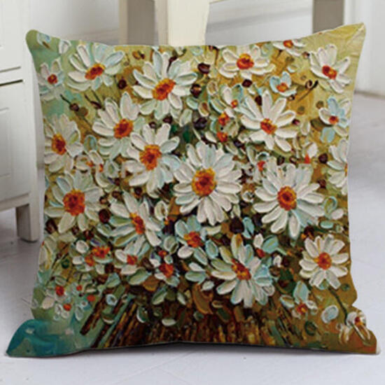 

Home Decor Daisy Oil Painting Linen Pillowcase without Pillow in Pattern1. Size