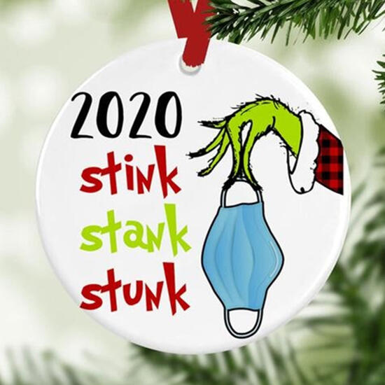 

Christmas Decoration 2020 Stink Stank Stunk Grinch Hand Christmas Ornament in Multicolor. Size