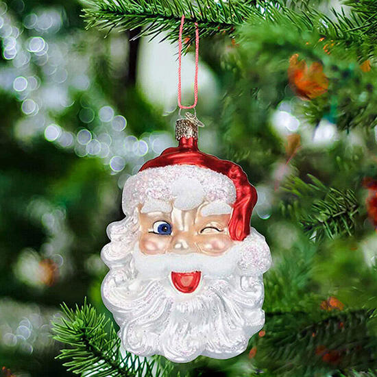 

Christmas Decoration Winking Santa Christmas Hanging Ornament in White. Size