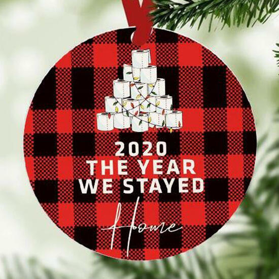 

Christmas Decoration 2020 The Year We Stayed Home Christmas Tree Plaid Hanging Ornament in Red. Size
