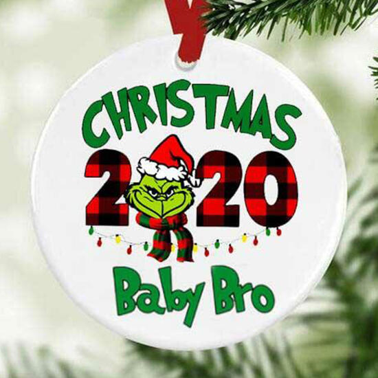 

Christmas Decoration Christmas 2020 Grinch Baby Bro Plaid Hanging Ornament in Multicolor. Size