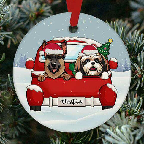 

Christmas Decoration Pet Dog Truck Christmas Tree Hanging Ornament in Multicolor. Size