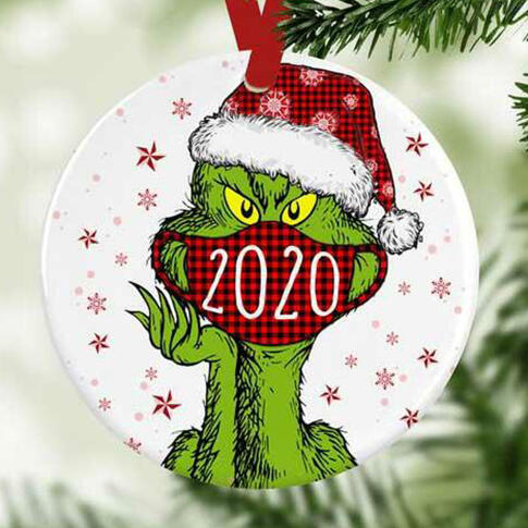 

Christmas Decoration Christmas Double-Sided 2020 Grinch Plaid Tree Hanging Ornament in Pattern2. Size