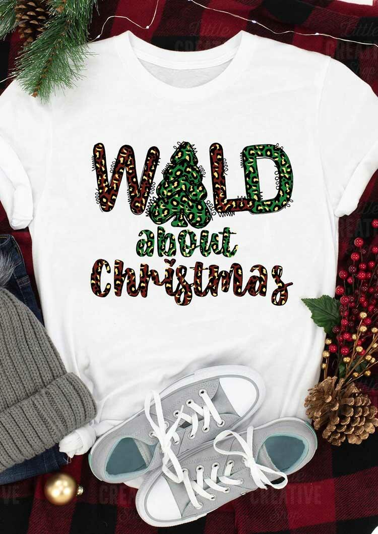 

T-shirts Tees Wild About Christmas Leopard T-Shirt Tee in White. Size: ,M,L,XL