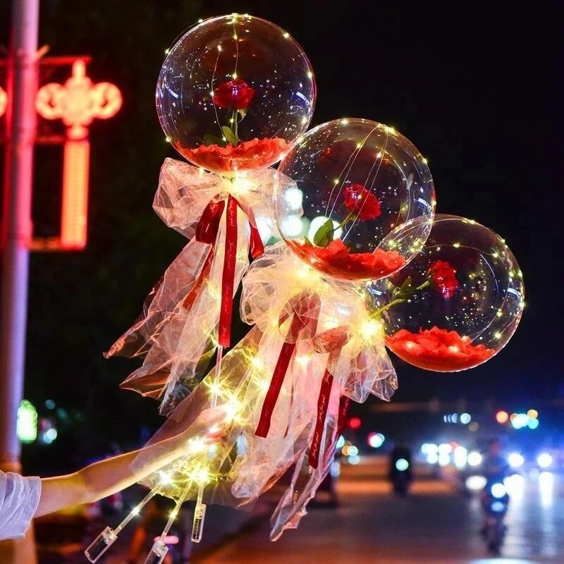 

Home Decor LED Luminous Balloon Rose Bouquet in Black,Pink,Red. Size