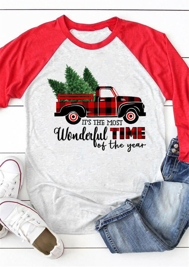 

Tees T-shirts It's The Most Wonderful Time Of The Year Plaid Truck T-Shirt Tee in Red. Size