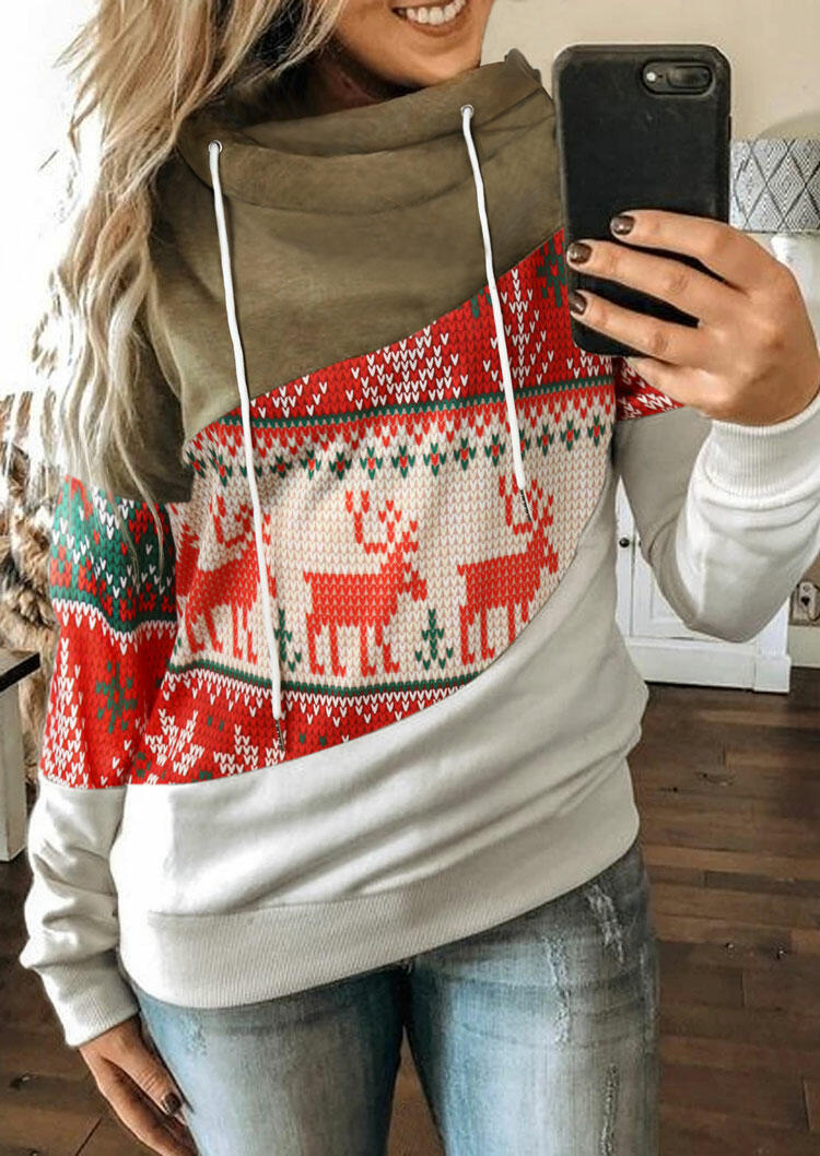 

Hoodies Christmas Reindeer Snowflake Drawstring Hoodie in Multicolor. Size