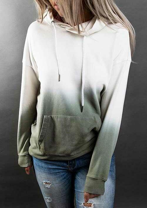 

Hoodies Gradient Kangaroo Pocket Drawstring Pullover Hoodie in Green. Size