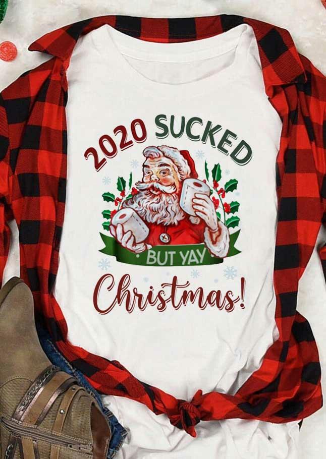 

T-shirts Tees 2020 Sucked But Yay Christmas Santa Claus T-Shirt Tee in White. Size: ,M,L,XL