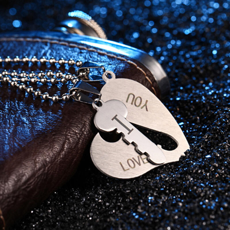 

Necklaces 2Pcs I love You Heart Lock Key Pendant Necklace in Silver. Size