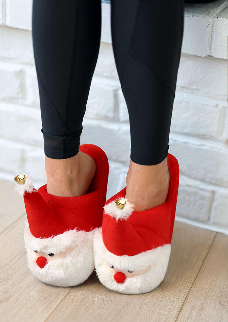

Slippers Christmas Santa Claus Bell Warm Plush Indoor Velvet Slippers in Red. Size