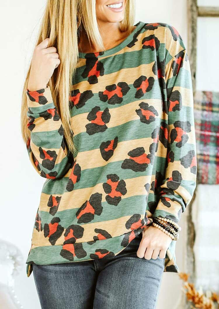 

Blouses Leopard Striped Drop Shoulder Asymmetric Blouse in Stripe. Size: ,XL