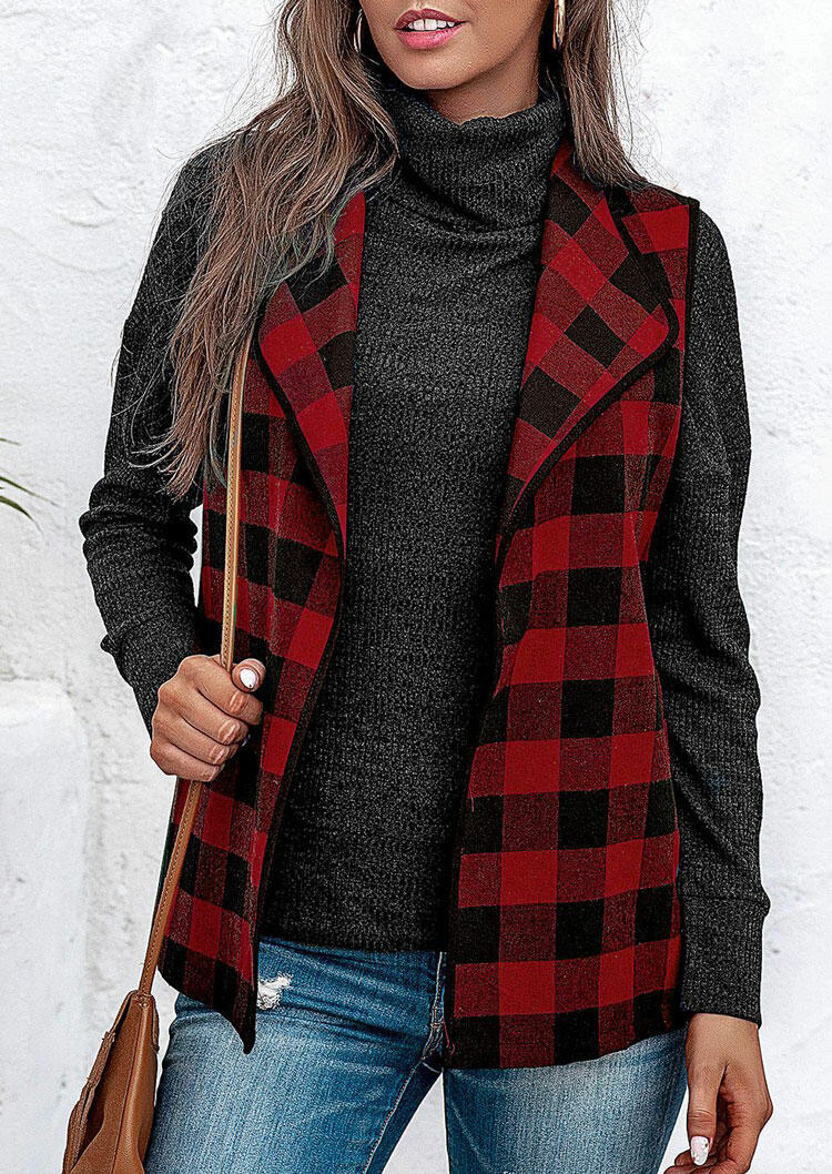 Coats Buffalo Plaid Lapel Sleeveless Vest Coat in Plaid. Size