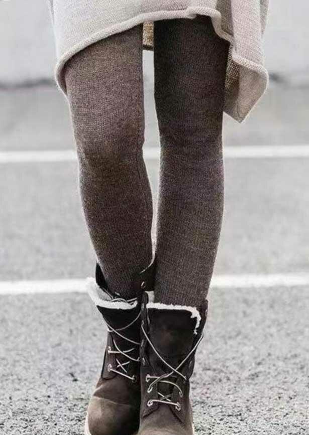 

Winter Elastic Waist Skinny Leggings - Brown, 489875