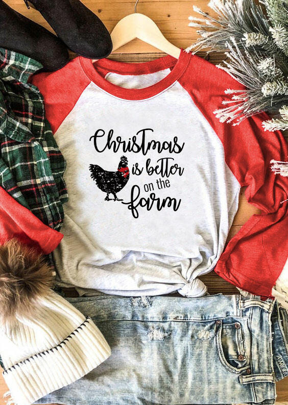 

T-shirts Tees Christmas Is Better On the Farm Chicken T-Shirt Tee in Red. Size: ,M,L