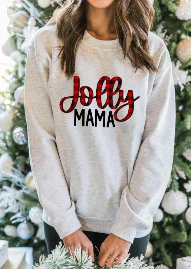 

Sweatshirts Buffalo Plaid Jolly Mama Pullover Sweatshirt in Light Grey. Size: ,M,L,XL