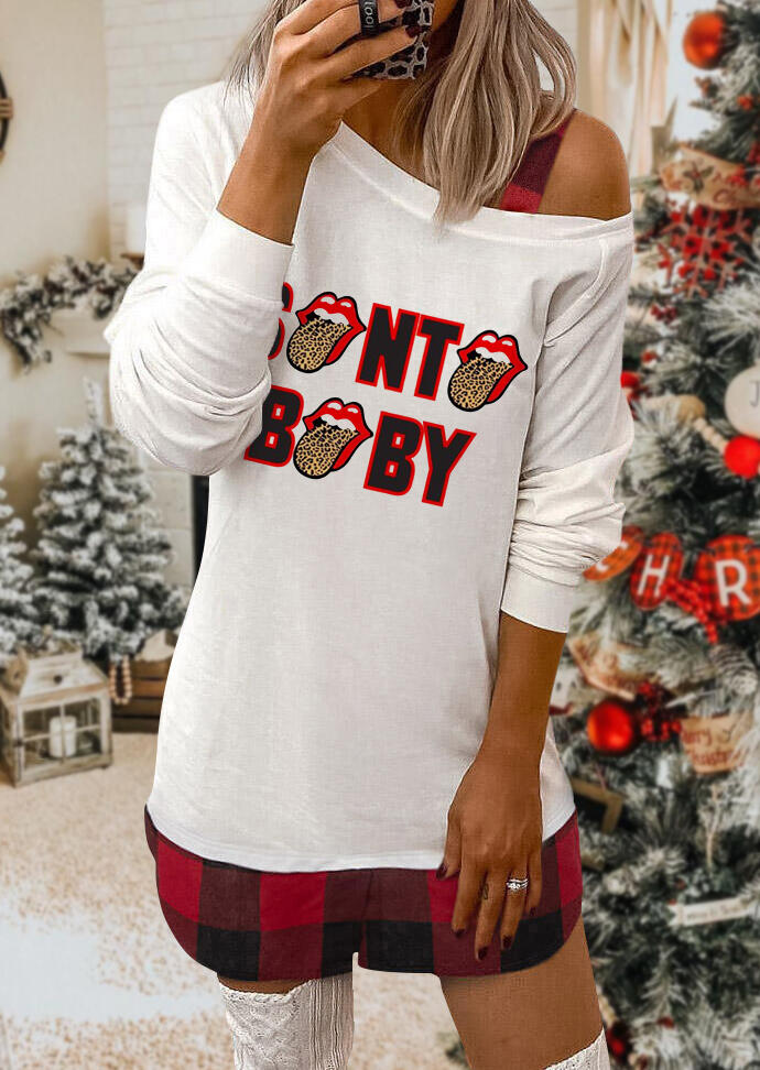 

Mini Dresses Christmas Santa Baby Leopard Tongue Plaid Splicing Mini Dress in White. Size: S,M,,XL