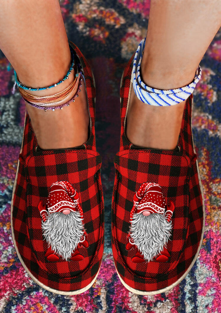 Sneakers Christmas Gnome Buffalo Plaid Flat Sneakers in Red. Size: ,38,39,40,41