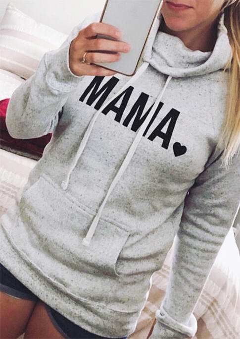 

Sweatshirts Mama Heart Drawstring Kangaroo Pocket Sweatshirt in Light Grey. Size