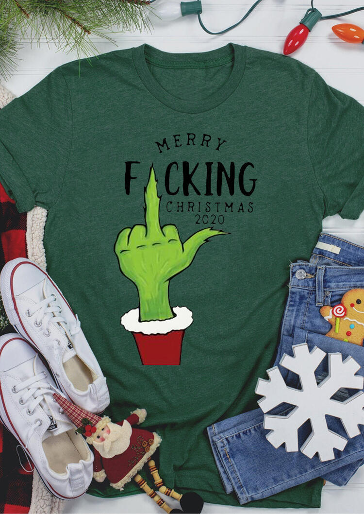 

T-shirts Tees Merry Christmas Grinch Hand 2020 T-Shirt Tee in Green. Size: ,L