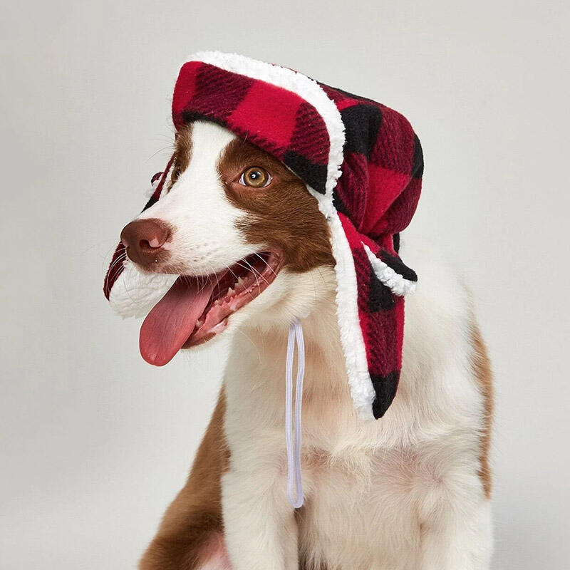 

Pet Products Christmas Buffalo Plaid Pet Trapper Hat in Plaid. Size