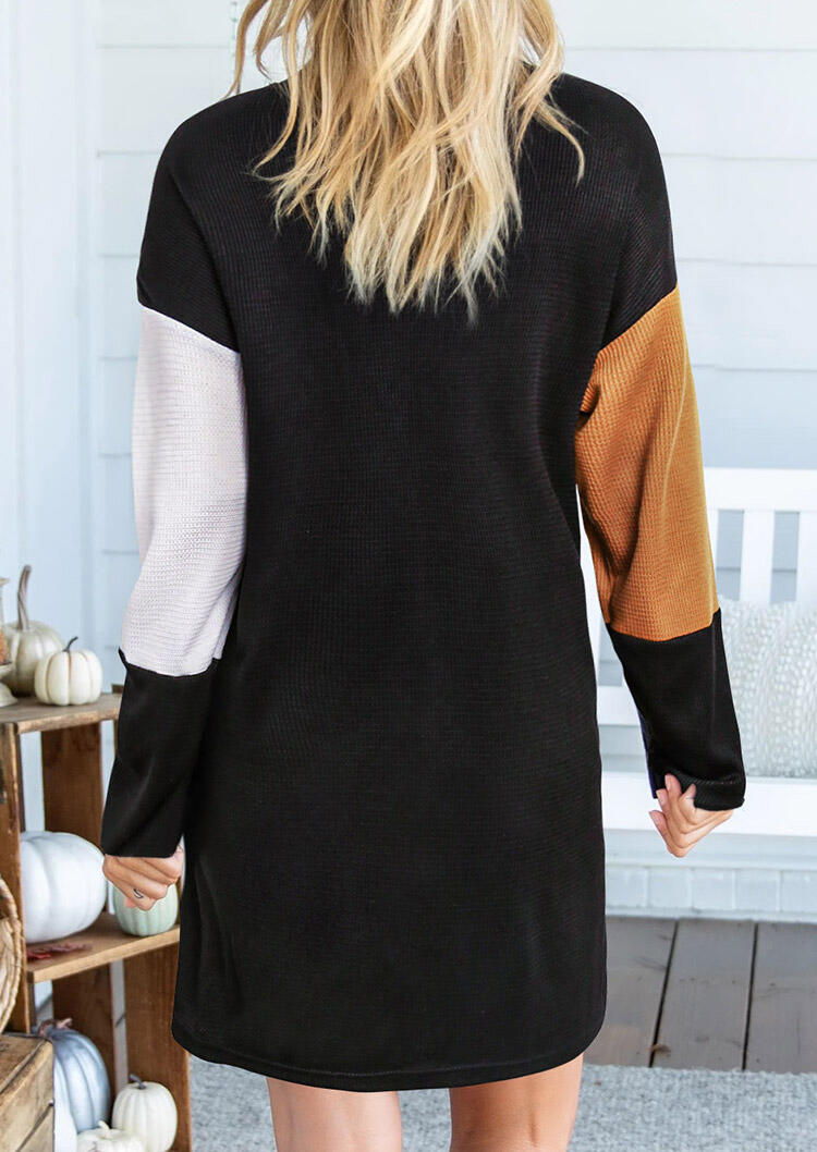 

Mini Dresses Color Block O-Neck Long Sleeve Mini Dress in Multicolor. Size: ,M