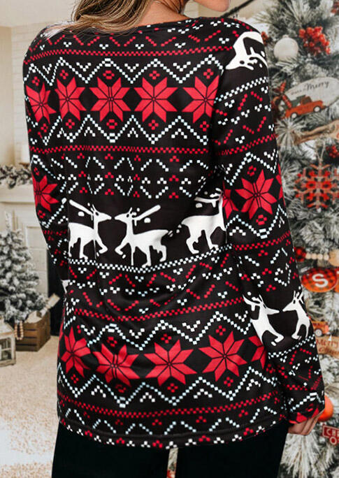 

Blouses Christmas Reindeer Snowflake V-Neck Blouse in Black. Size: ,M