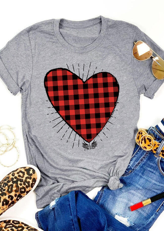 

T-shirts Tees Buffalo Plaid Love Heart T-Shirt Tee in Gray. Size