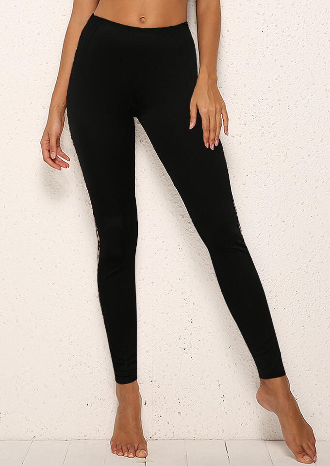 

Leggings Leopard Splicing Mid Waist Stretchy Leggings in Black. Size
