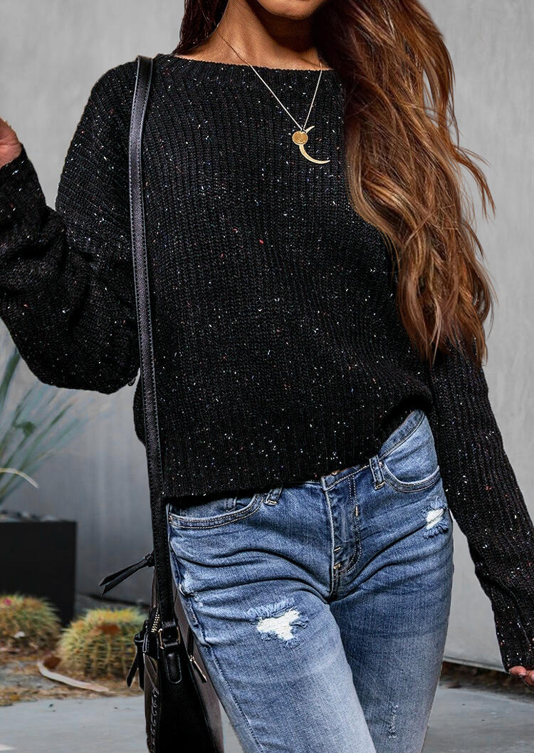 

Sweaters Criss-Cross Drop Shoulder Confetti Knitted Sweater in Black. Size