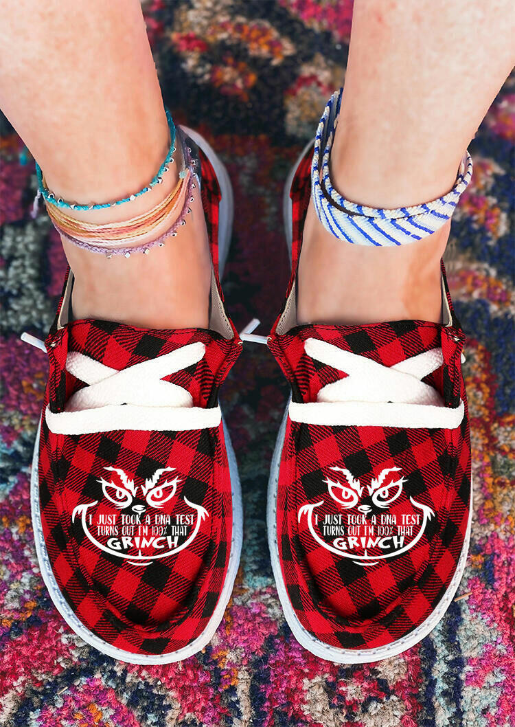 

Sneakers Buffalo Plaid Grinch Slip On Round Toe Flat Sneakers in Red. Size: ,38,39,40,41