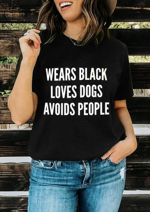

T-shirts Tees Wears Black Loves Dogs Avoids People T-Shirt Tee in Black. Size