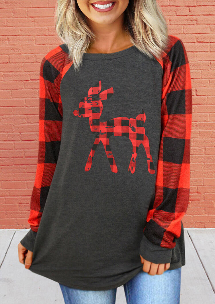 

Tees T-shirts Christmas Buffalo Plaid Reindeer T-Shirt Tee in Dark Grey. Size