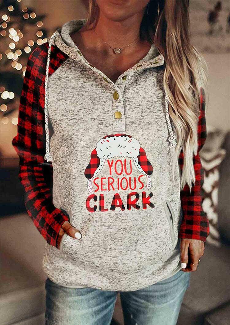 

Hoodies Plaid Splicing You Serious Clark Drawstring Snap Button Hoodie in Plaid. Size