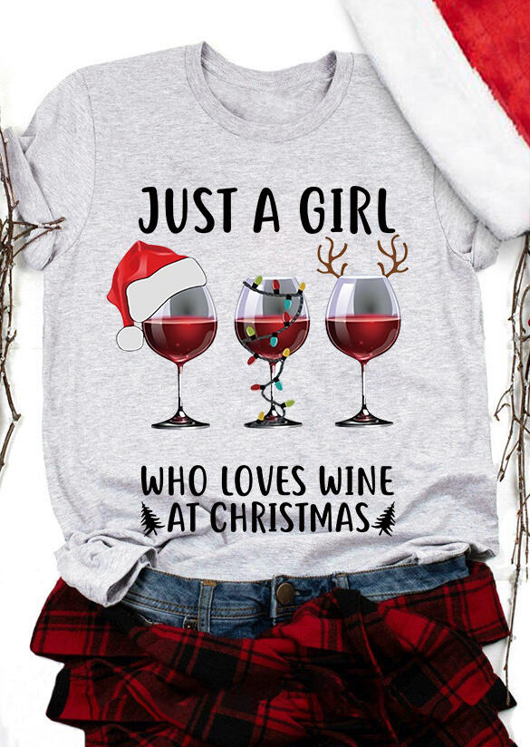 

T-shirts Tees Just A Girl Who Loves Wine At Christmas T-Shirt Tee in Light Grey. Size