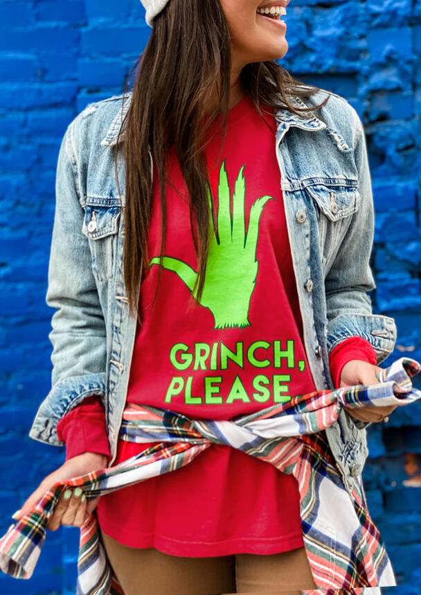 

T-shirts Tees Please O-Neck Long Sleeve T-Shirt Tee in Red. Size: L,M