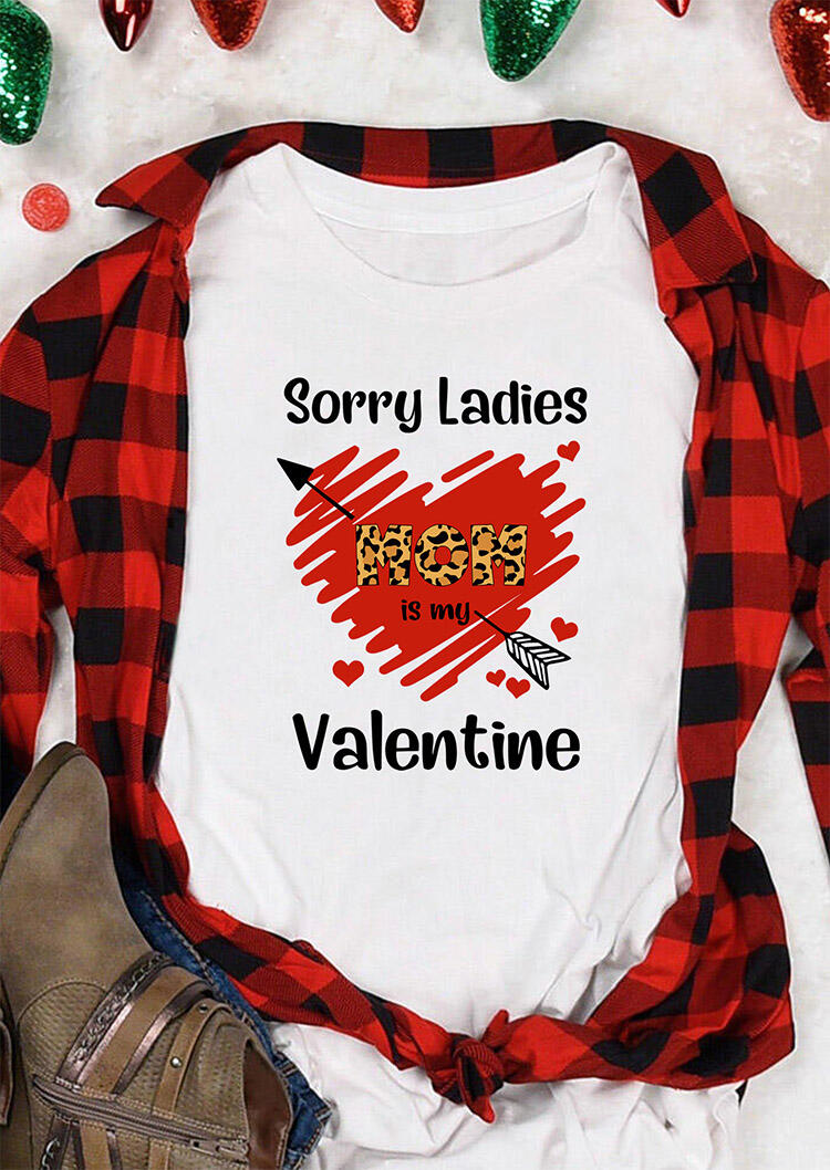 

T-shirts Tees Sorry Ladies Mom Is My Valentine Leopard Arrow T-Shirt Tee in White. Size: ,M,L,XL